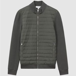 Reiss Freddie Quilted Hybrid Quilt and Knit Zip Jacket (L)